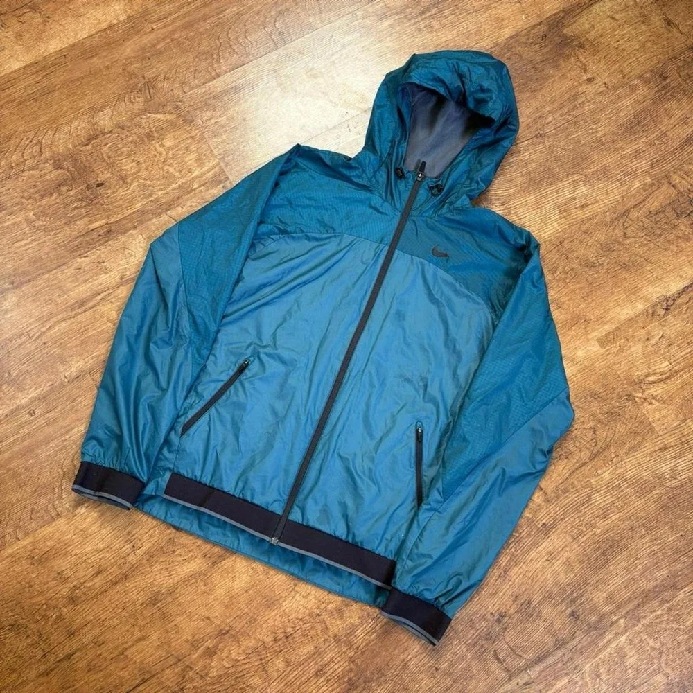 🌲 gorpcore nike teal windbreaker jacket sz Large w/ flaw see pic